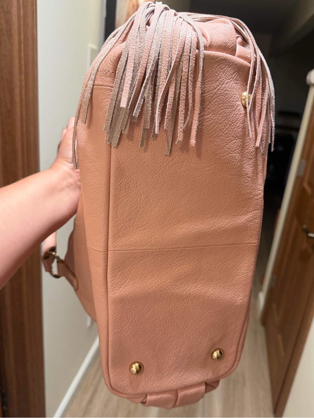 G.I.L.I Pebble Leather Tassel Convertible Hobo Bag Dust Pink/Blush - Picture 7 of 16